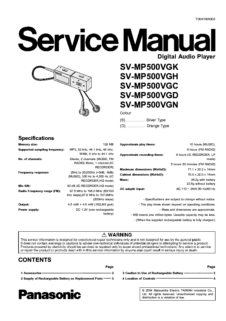 PANASONIC SV-MP-500-VGK service manual (1st page)