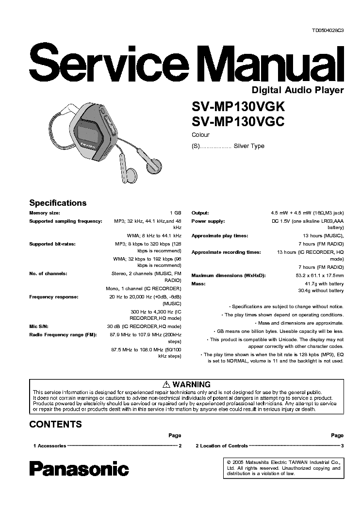 PANASONIC SV-MP130VGK service manual