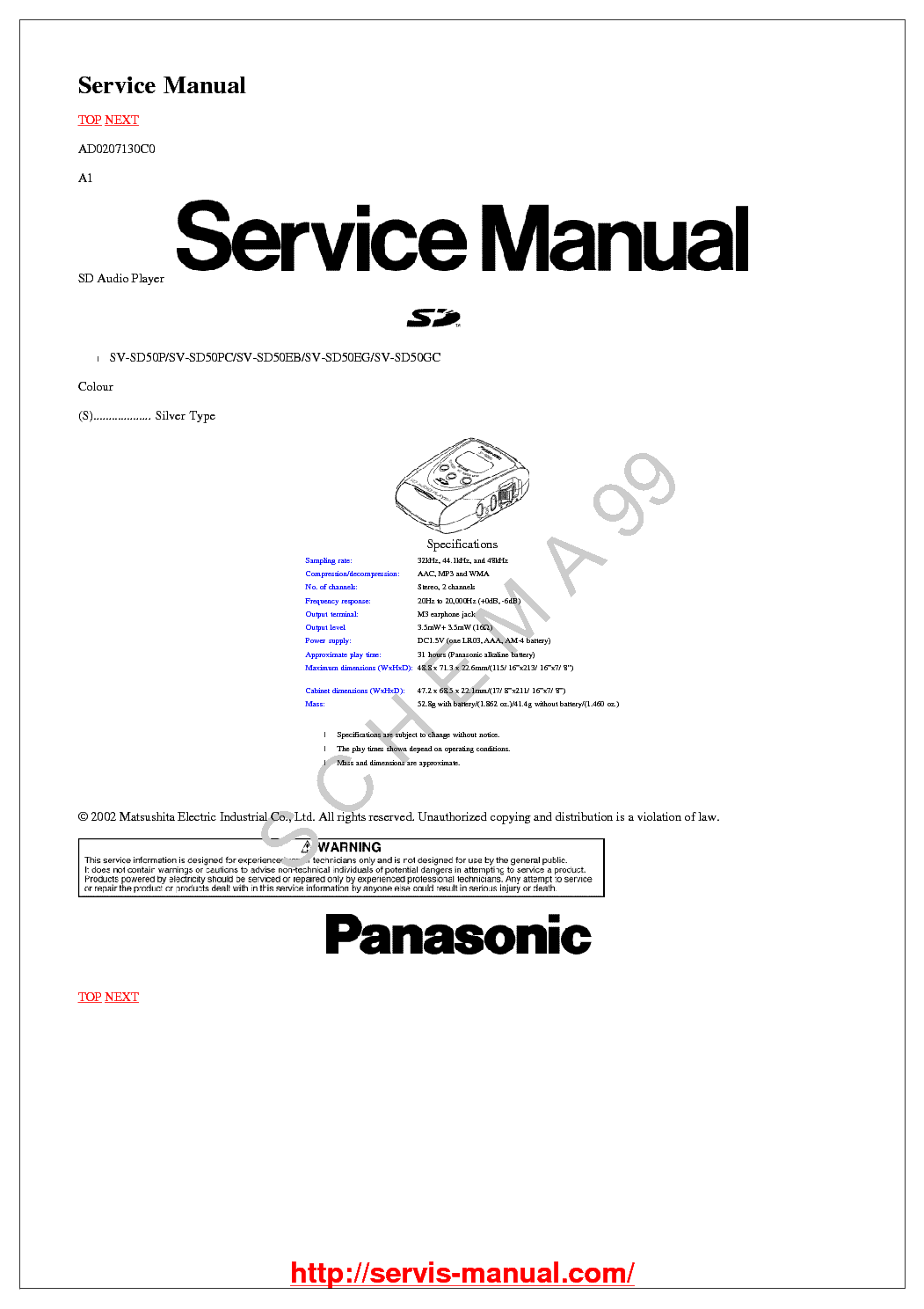 PANASONIC SV-SD-50 service manual (1st page)
