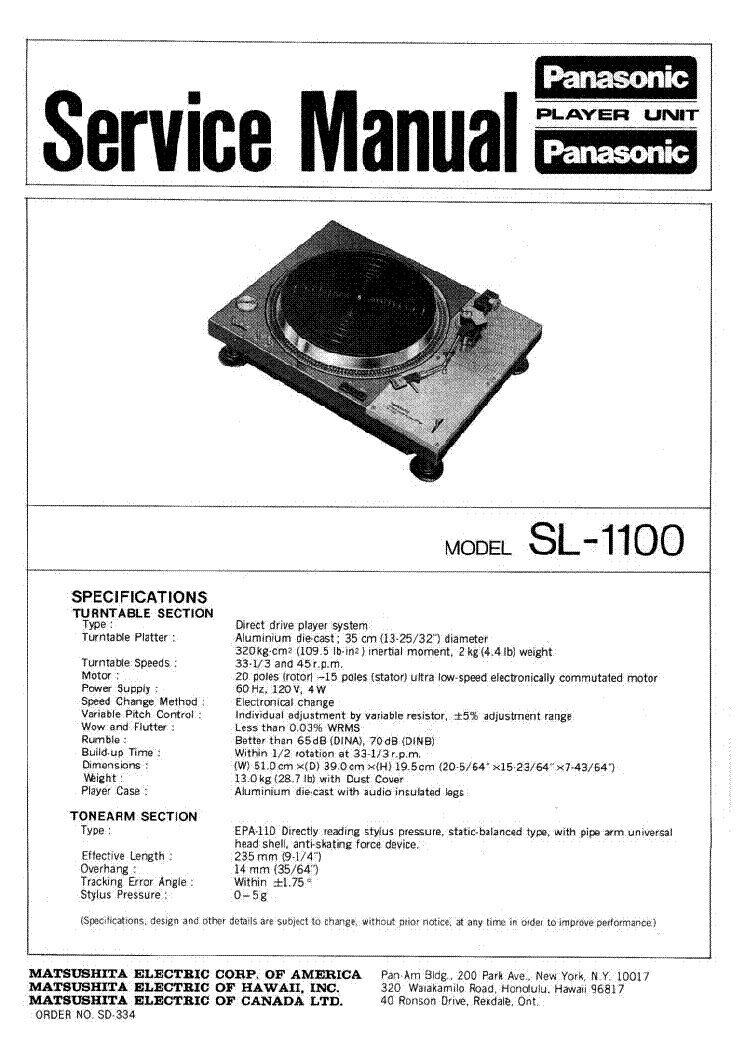 PANASONIC TECHNICS SL-1100 SM service manual (1st page)