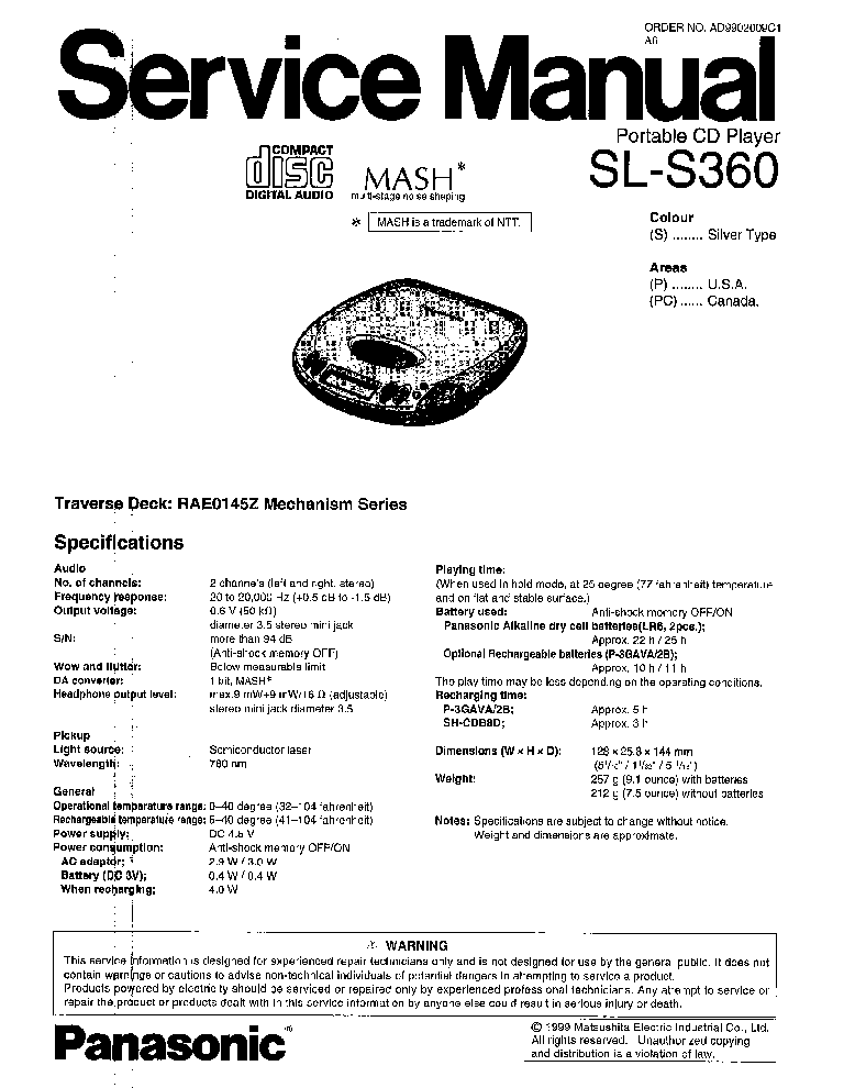PANASONIC TECHNICS SL-S360 service manual (1st page)