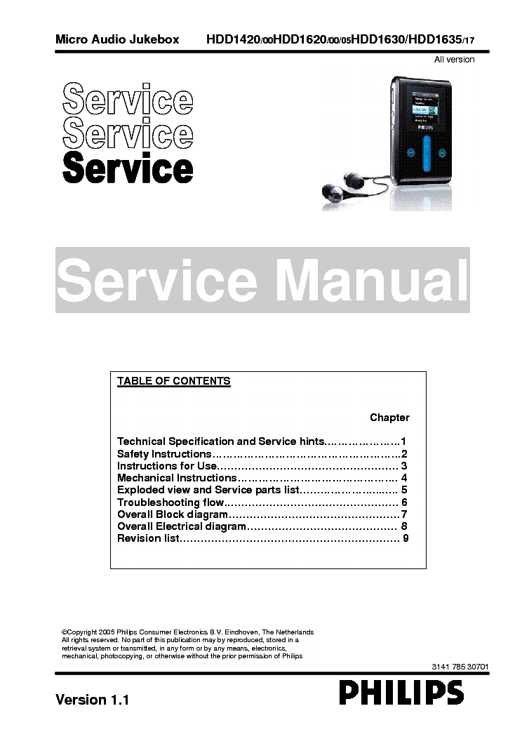 PHILIPS HDD1420 HDD1620 HDD1630 HDD1635 314178530701 service manual (1st page)