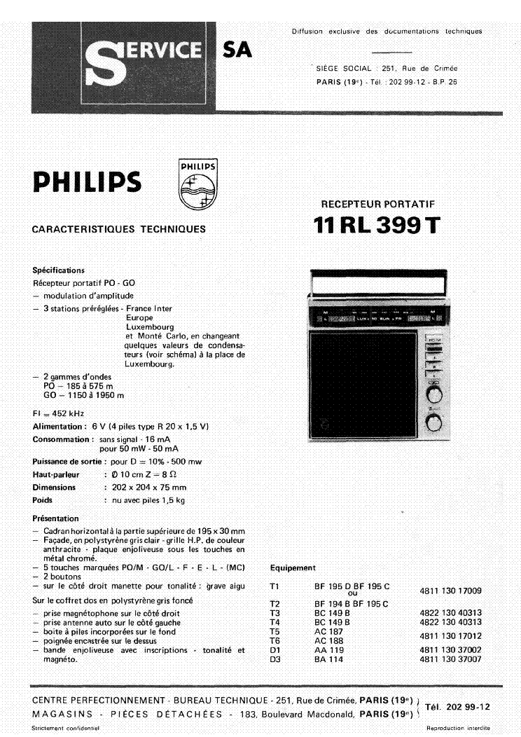 PHILIPS 11RL399 service manual (1st page)