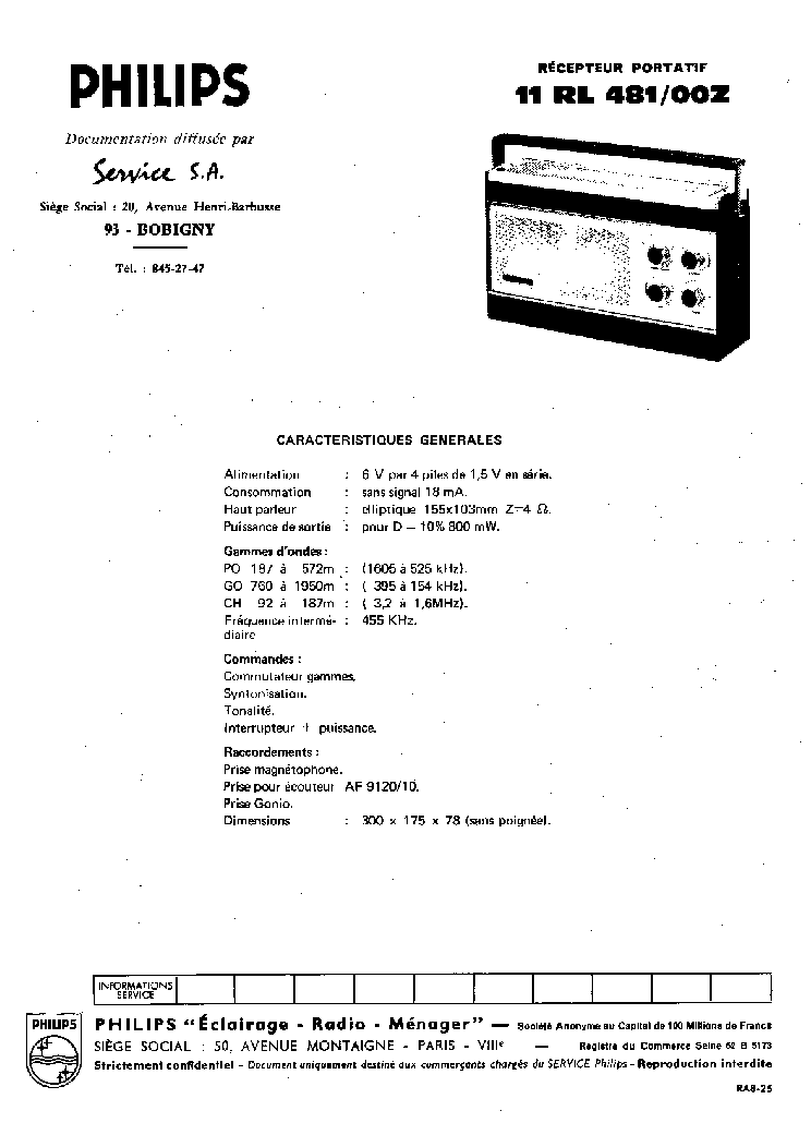 PHILIPS 11RL481 service manual (1st page)