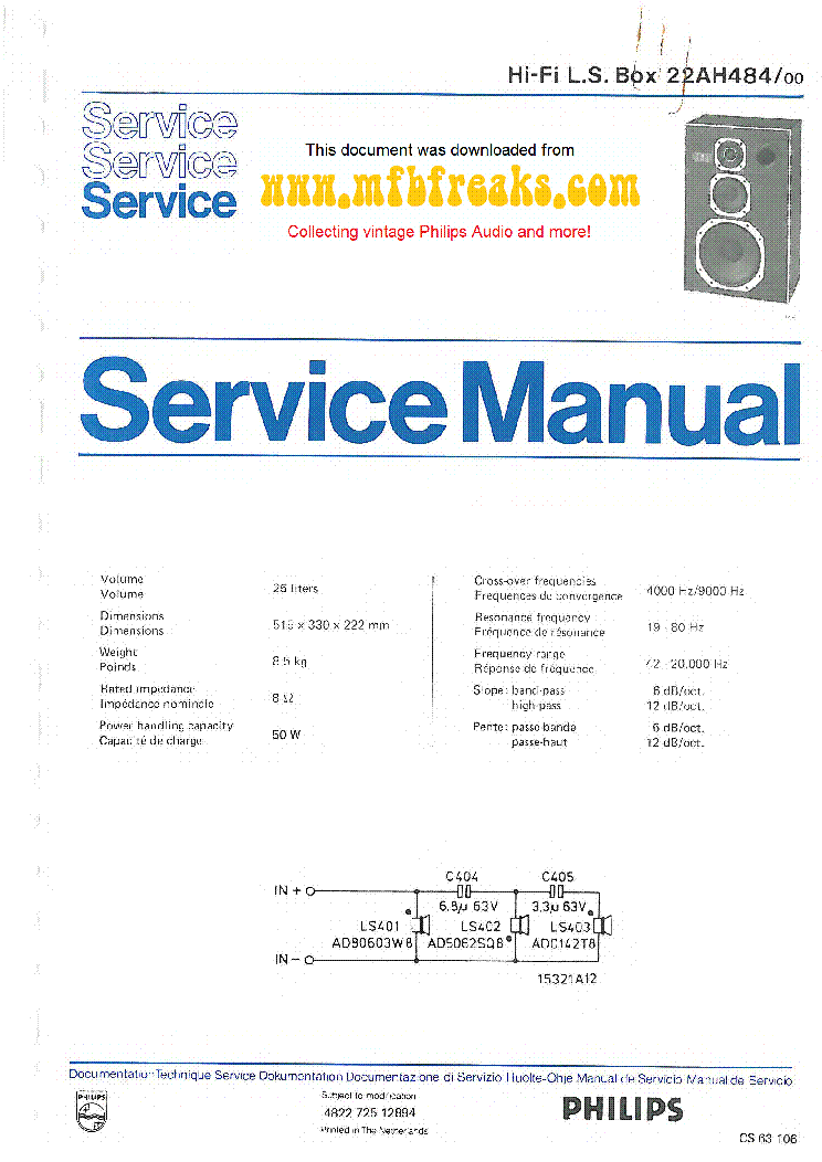 PHILIPS 22AH484 HIFI BOX SM service manual (1st page)
