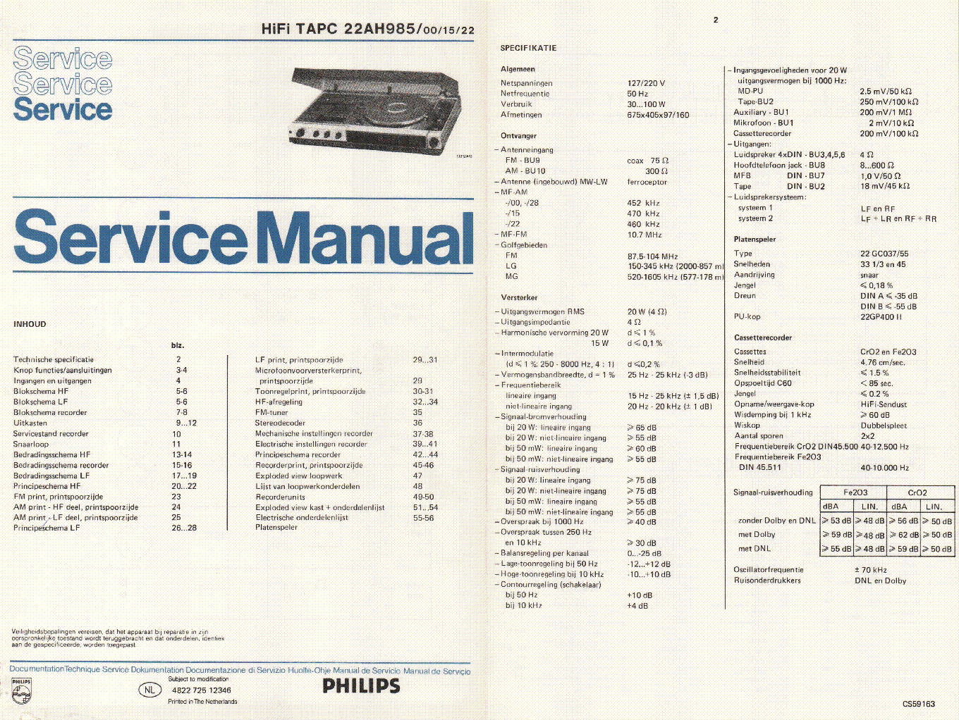 PHILIPS 22AH985 service manual (1st page)