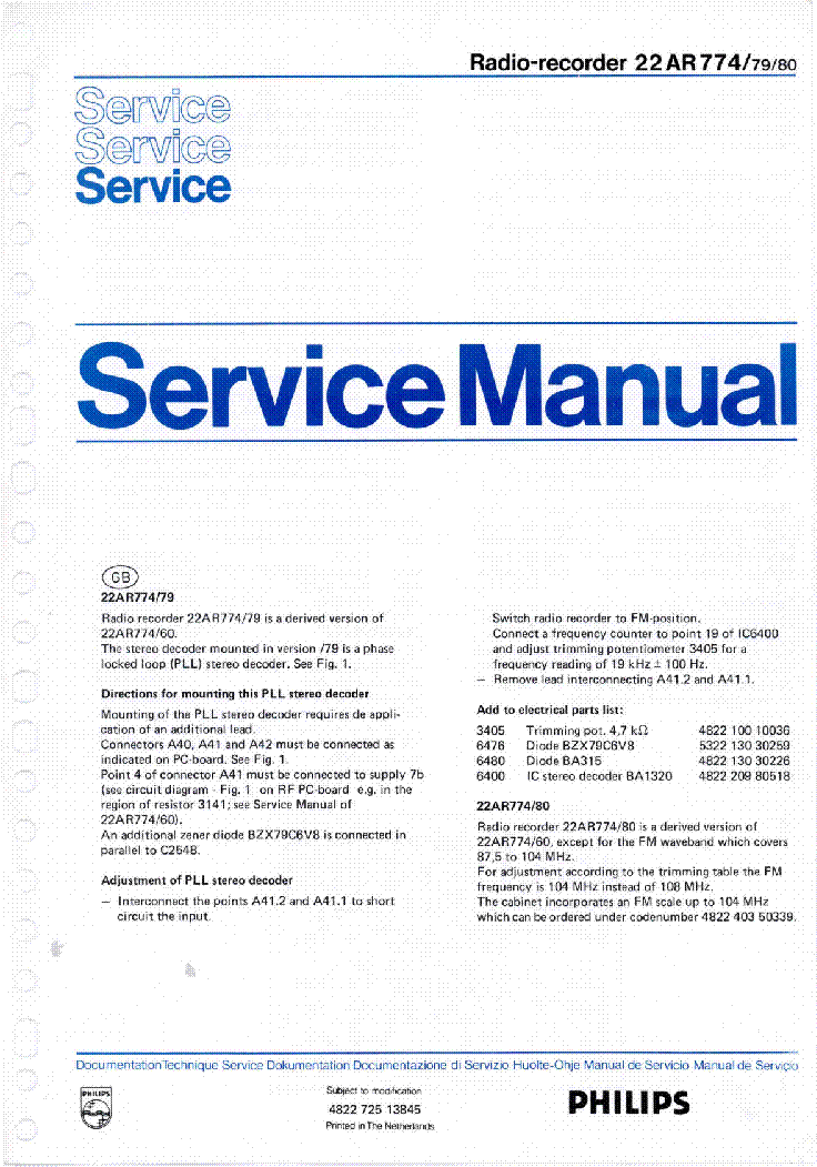 PHILIPS 22AR774-79-80 SM service manual (1st page)