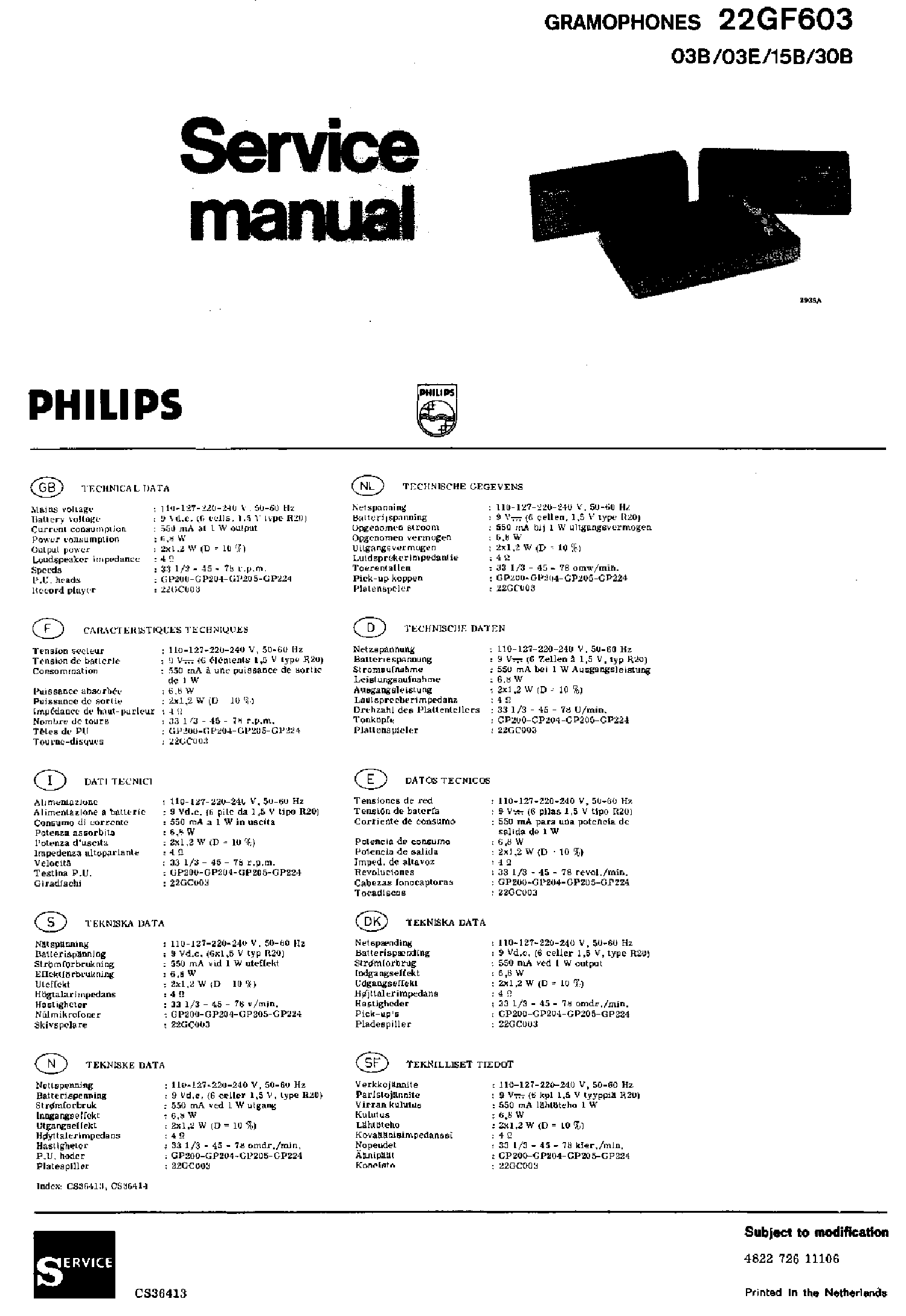 PHILIPS 22GF603 SM service manual (1st page)