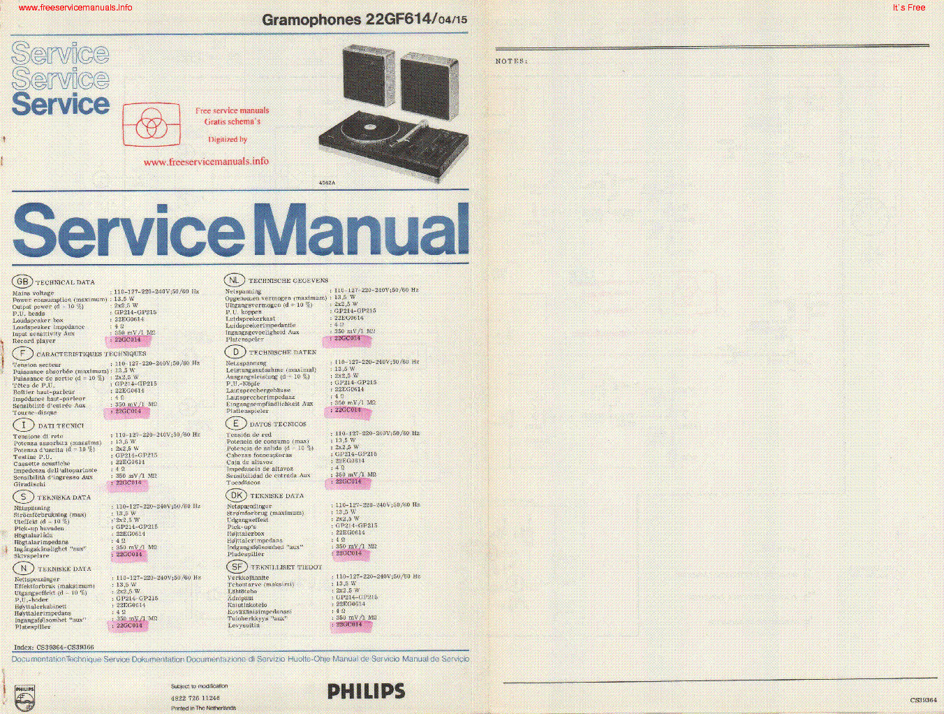 PHILIPS 22GF614 04 15 service manual (1st page)
