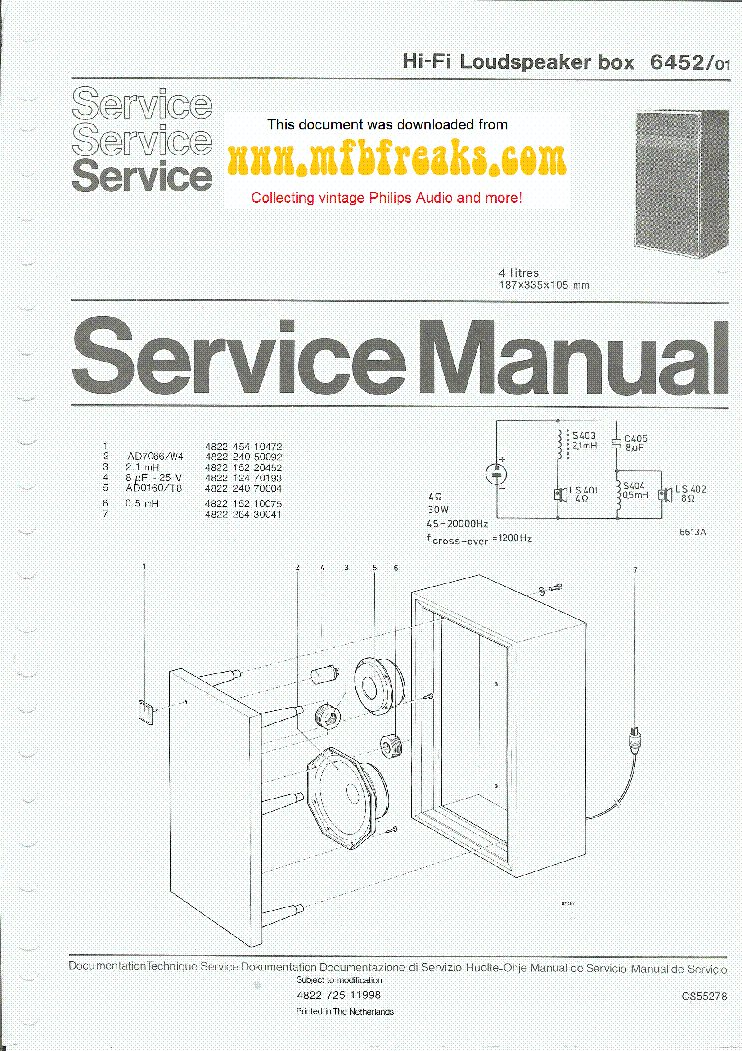 PHILIPS 22RH452 BOX6452 HIFI BOX SM service manual (1st page)