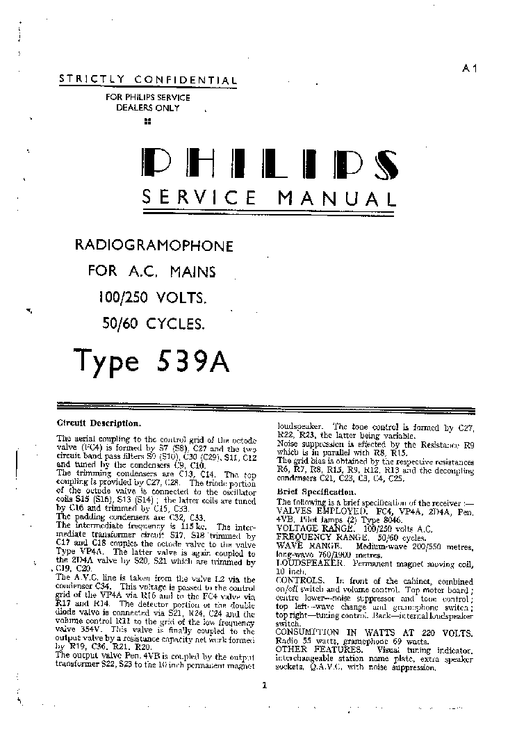 PHILIPS 539A service manual (1st page)