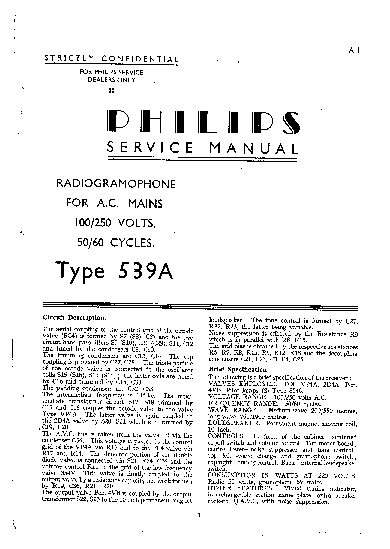 PHILIPS 539A AC RADIO SM service manual (1st page)
