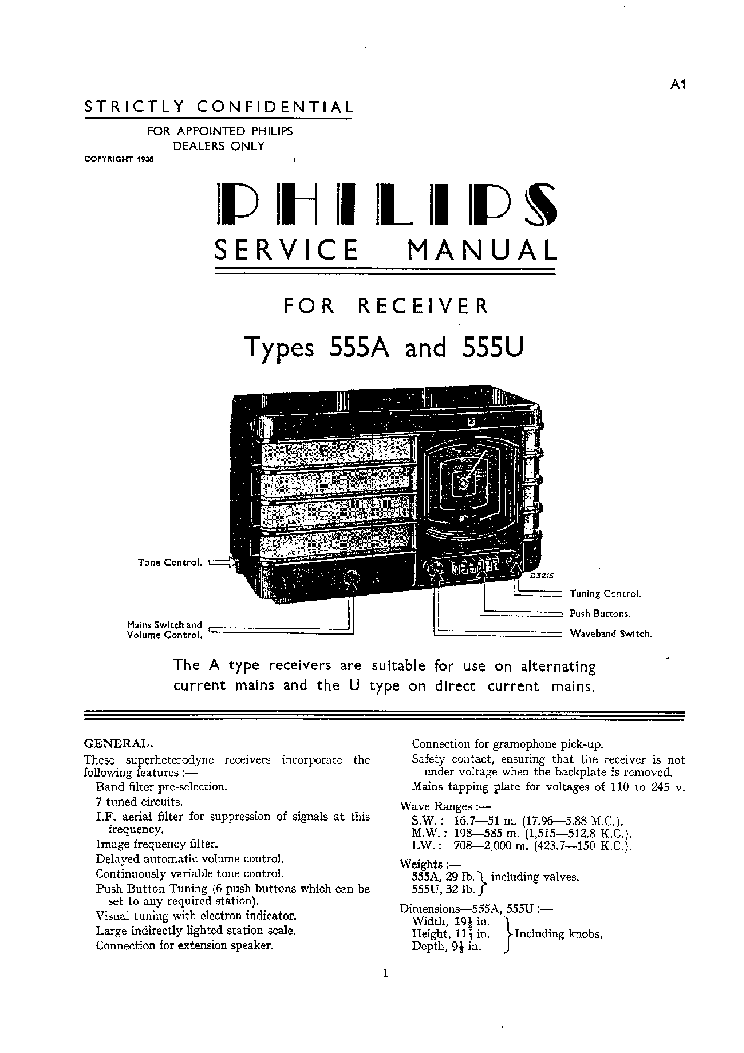 PHILIPS 555U service manual (1st page)