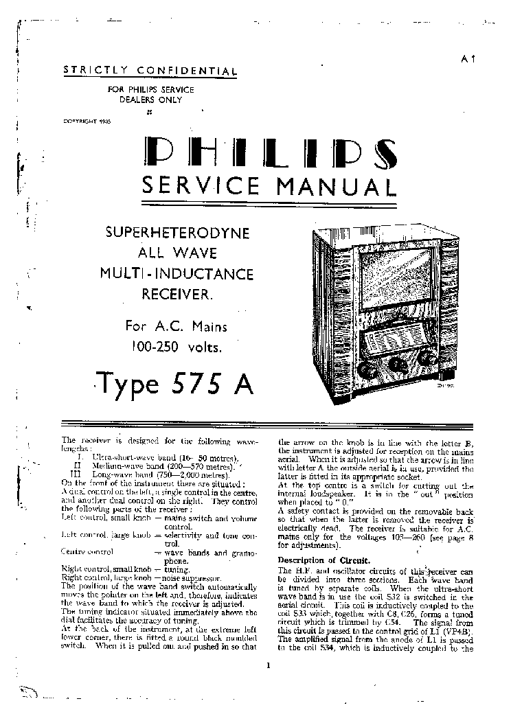PHILIPS 575A service manual (1st page)