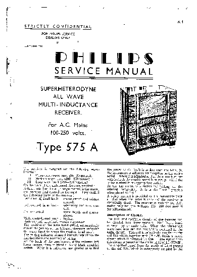 PHILIPS 575A AC RADIO 1935 SM service manual (1st page)