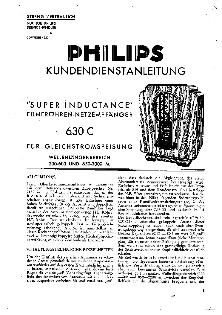 PHILIPS 630C service manual (1st page)