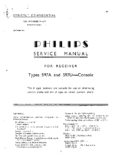 PHILIPS 697A 697U AC AC-DC RADIO 1938 SM service manual (1st page)