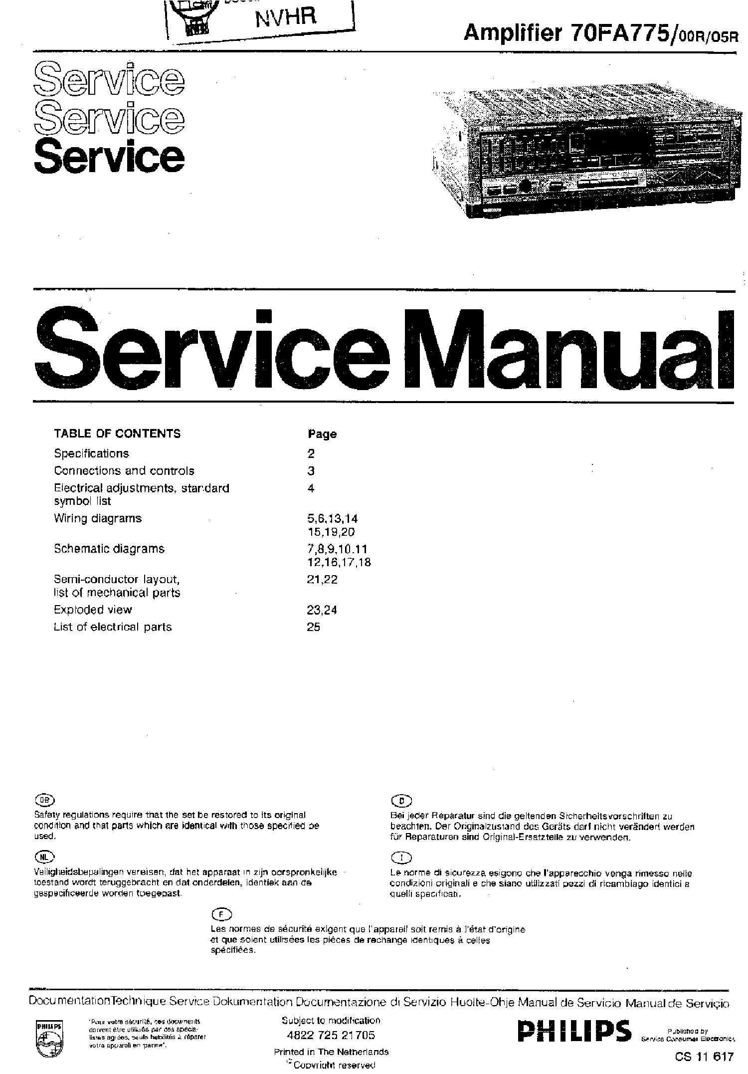 PHILIPS 70FA775 2X50W STEREO HIFI AMPLIFIER SM service manual (1st page)