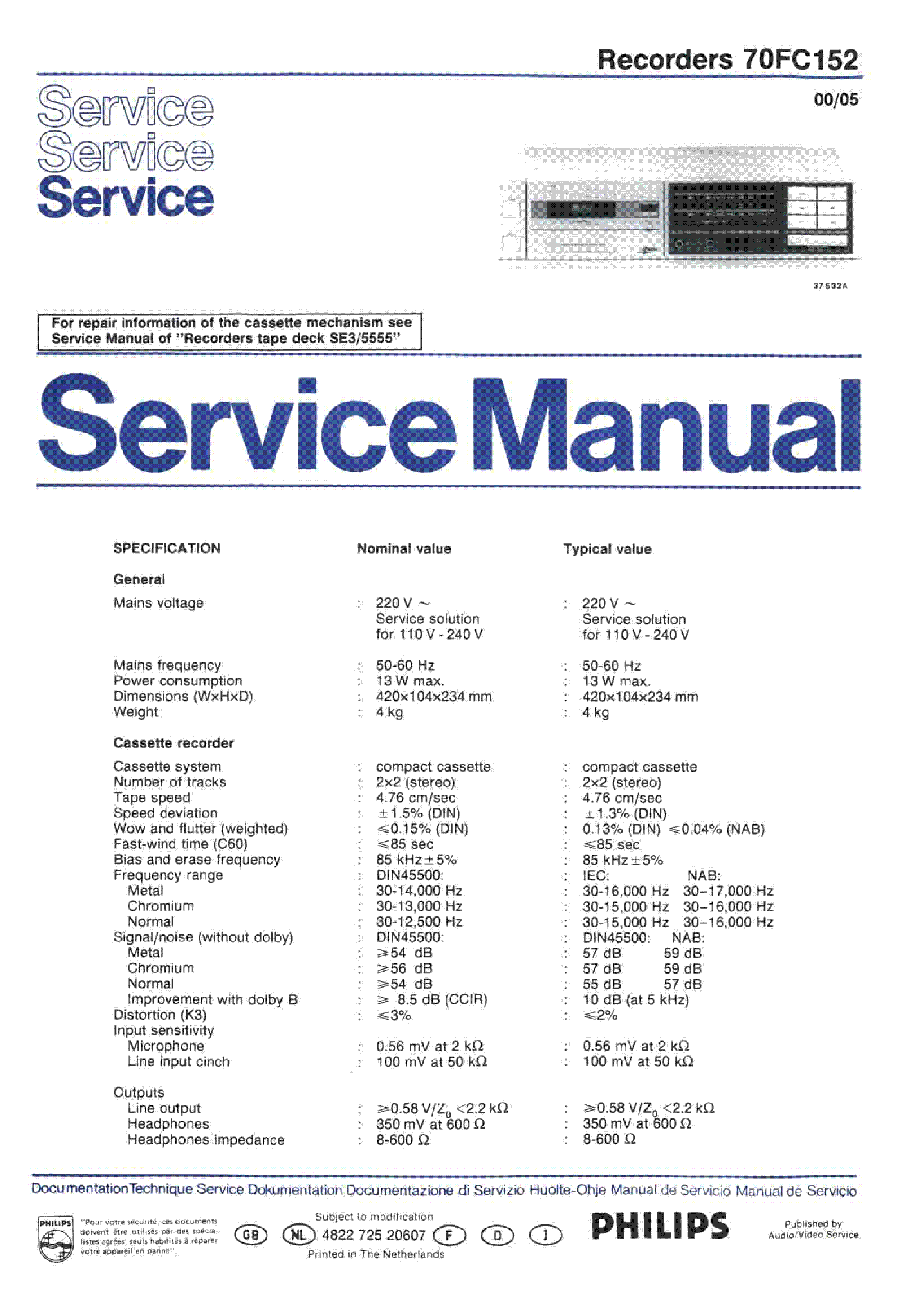PHILIPS 70FC152 service manual (1st page)