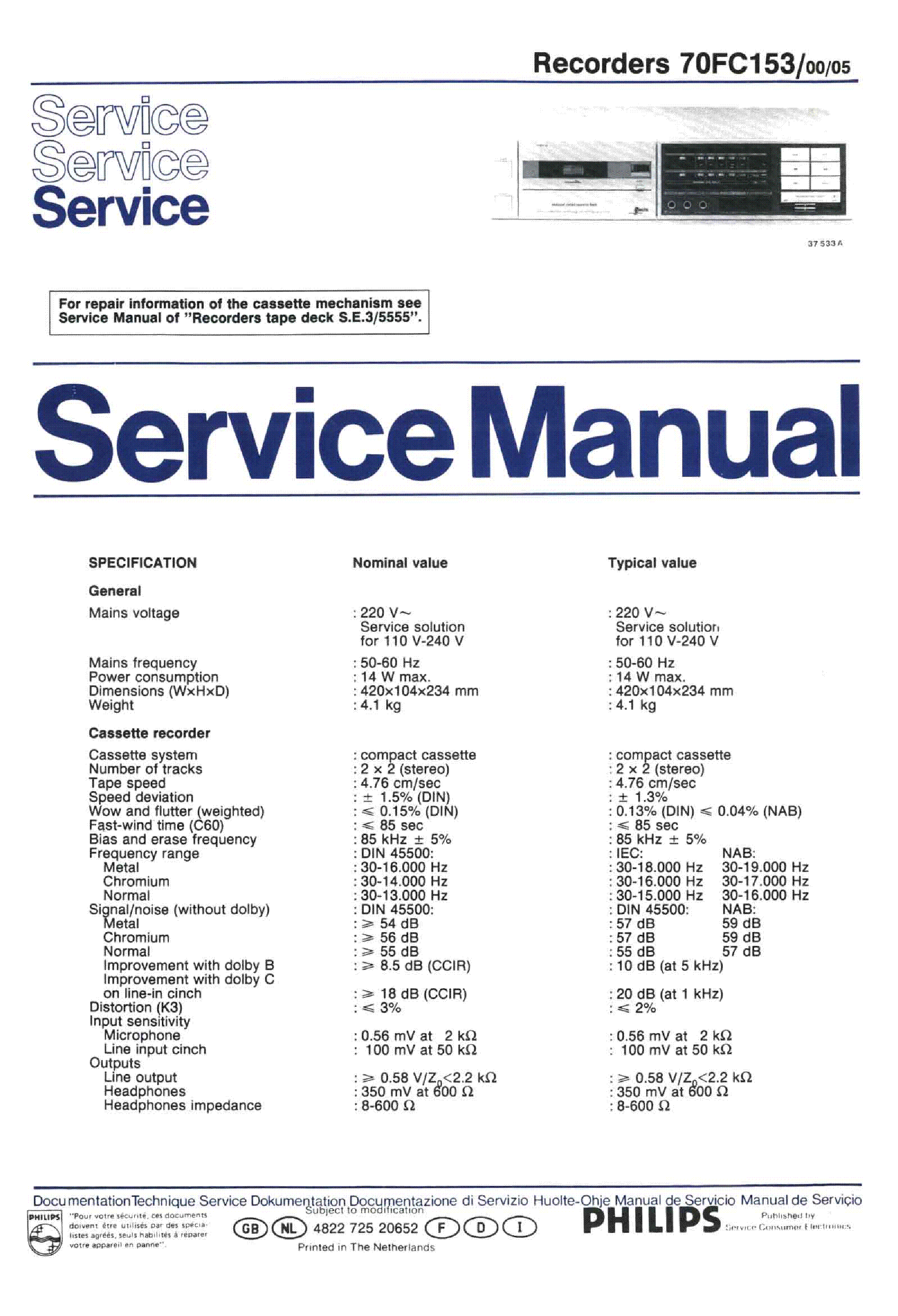PHILIPS 70FC153 service manual (1st page)