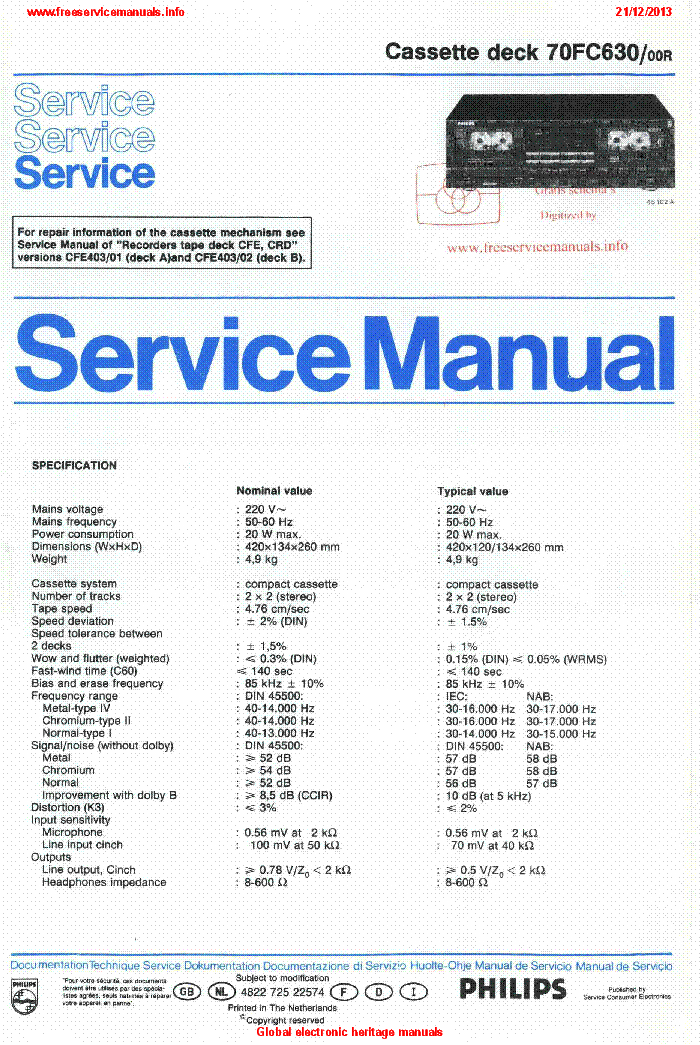 PHILIPS 70FC630 service manual (1st page)