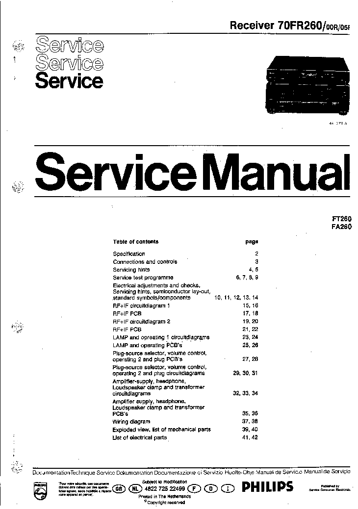 PHILIPS 70FR260 service manual (1st page)