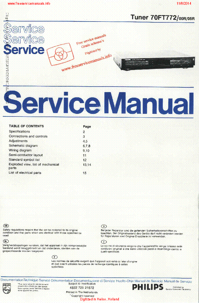 PHILIPS 70FT772 service manual (1st page)