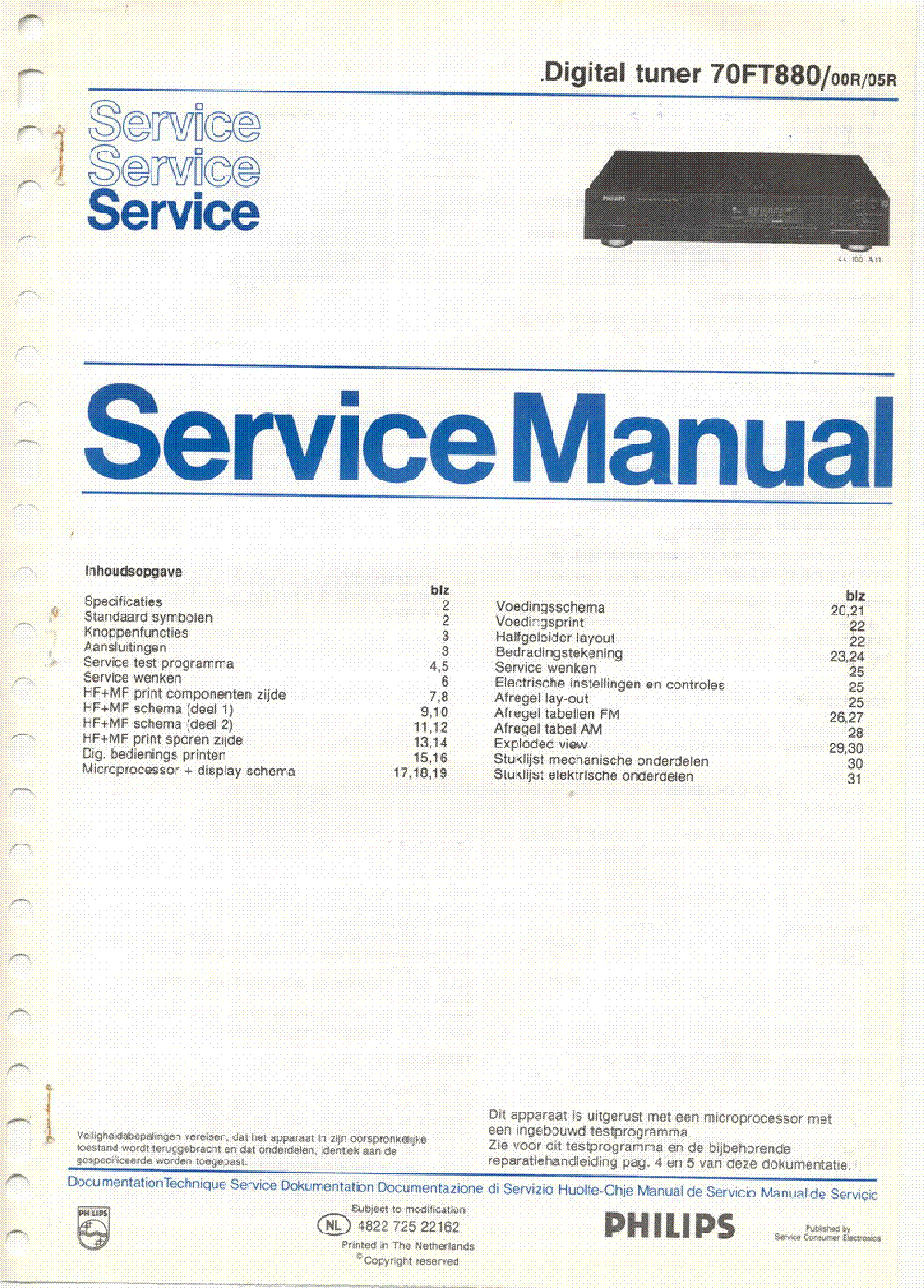 PHILIPS 70FT880 SM service manual (1st page)