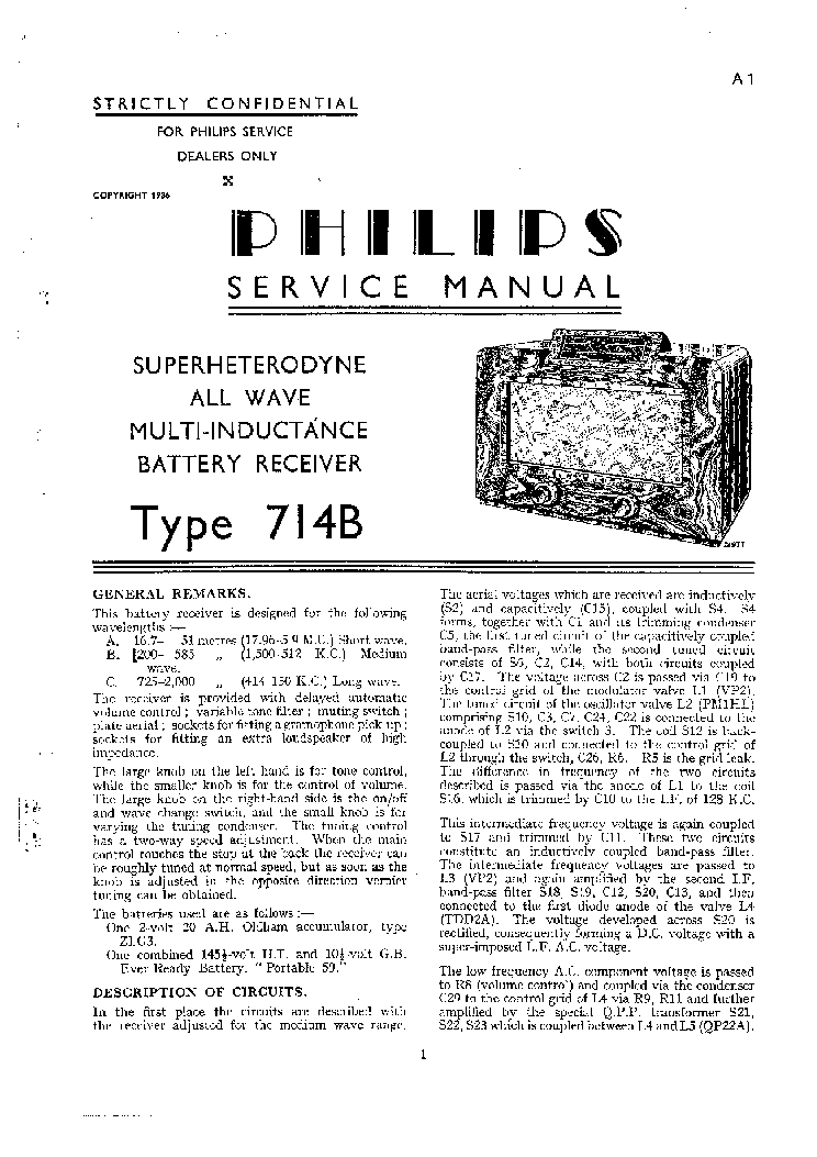 PHILIPS 714B service manual (1st page)