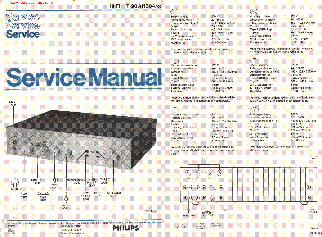 PHILIPS 90AH304 SM service manual (1st page)
