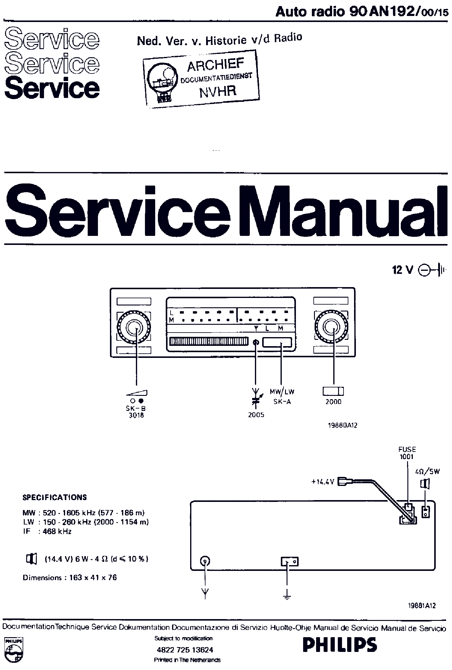 PHILIPS 90AN192-00-15 AUTO RADIO SM service manual (1st page)