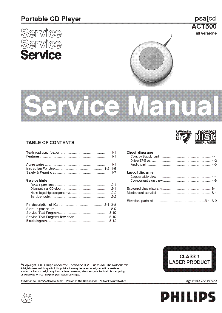 PHILIPS ACT500 SM service manual (1st page)