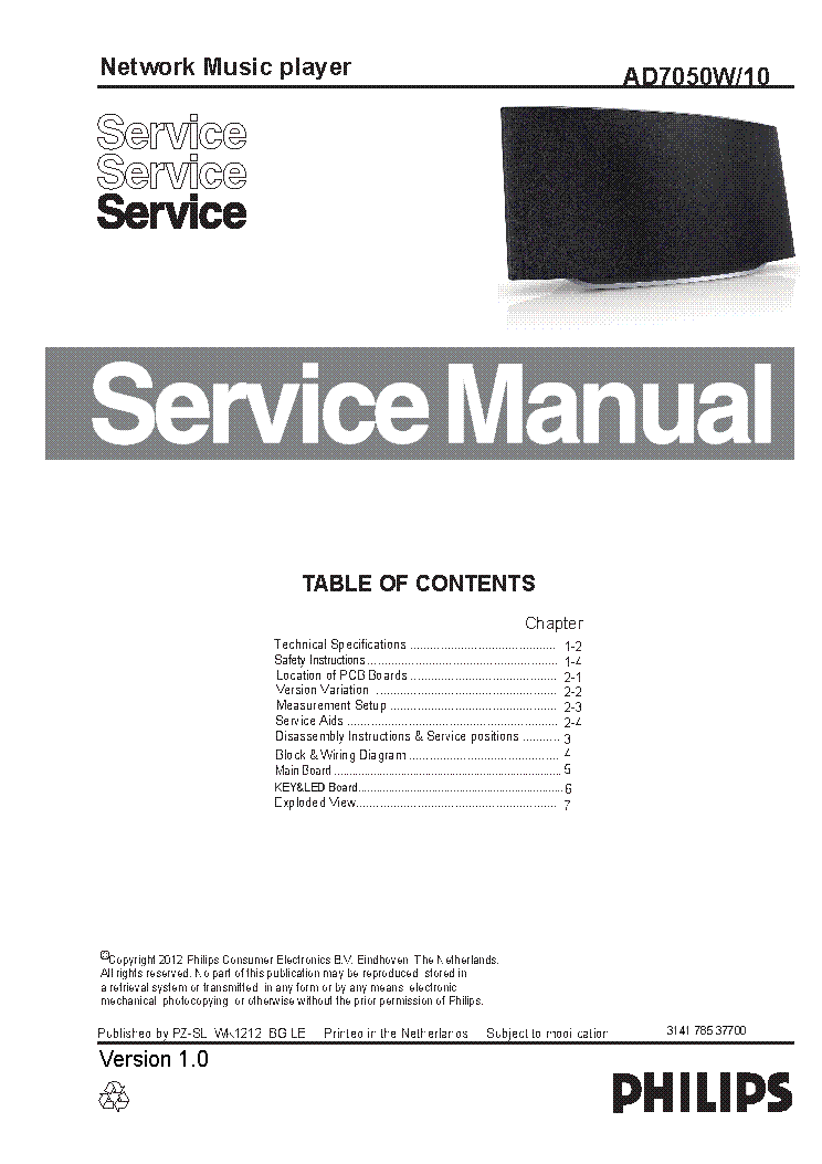 PHILIPS AD7050W-10 VER.1.0 SM service manual (1st page)