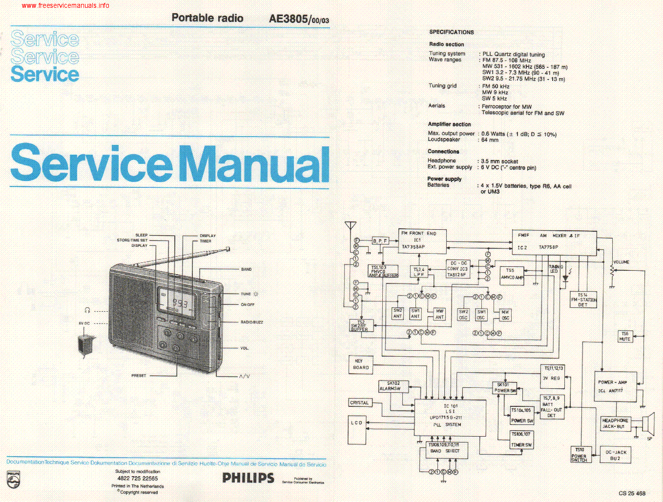 PHILIPS AE3805 00 03 SM service manual (1st page)