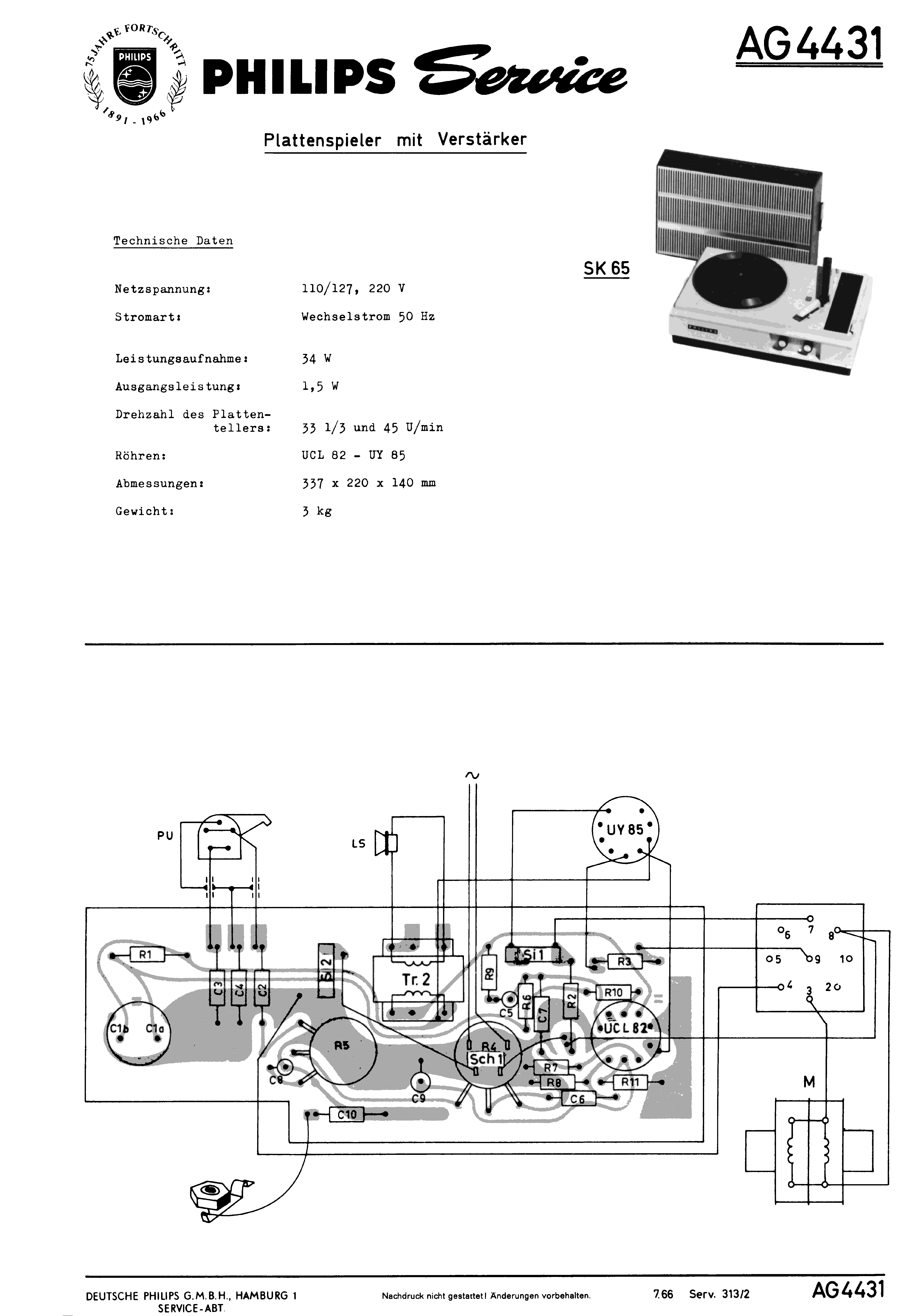 PHILIPS AG4431 PLATTENSPIELER MIT VERSTAERKER SM service manual (1st page)