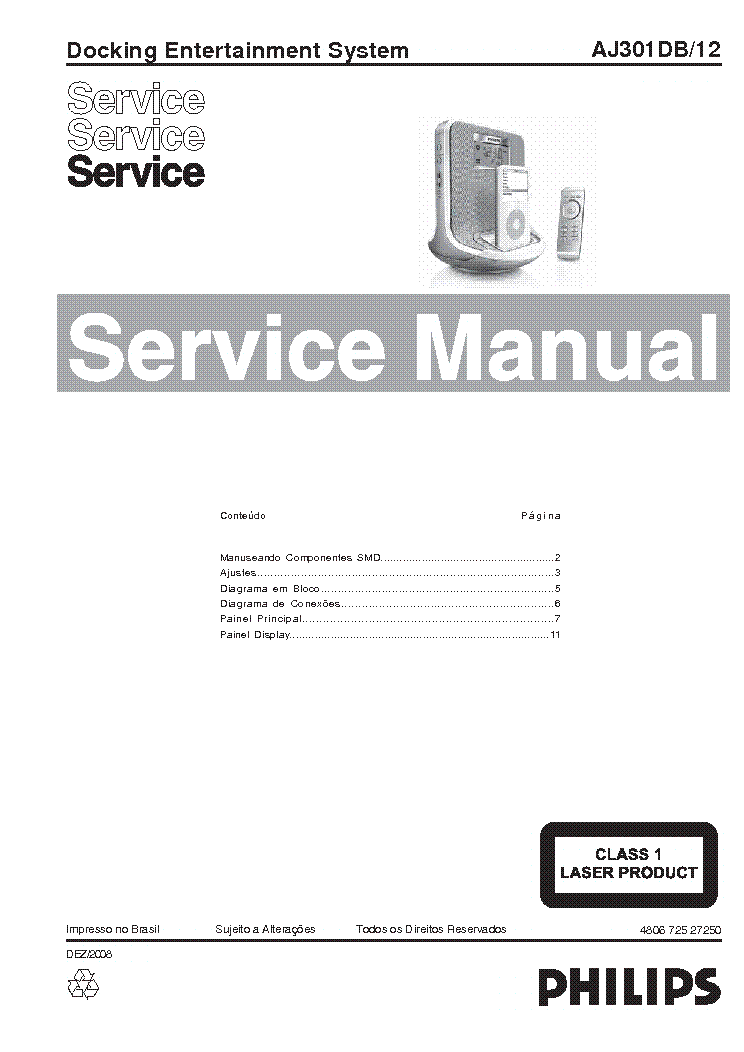 PHILIPS AJ301DB-12 DOCKING ENTERTAINMENT SYSTEM SM service manual (1st page)