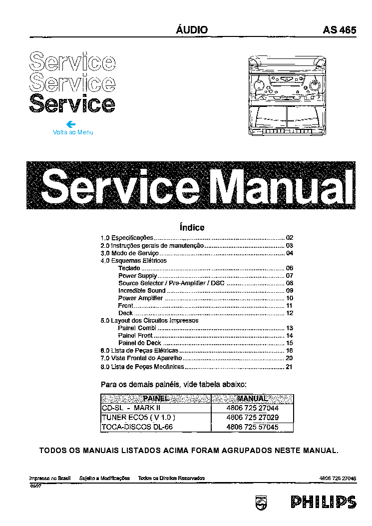 PHILIPS B5X44A Service Manual download, schematics, eeprom, repair info ...