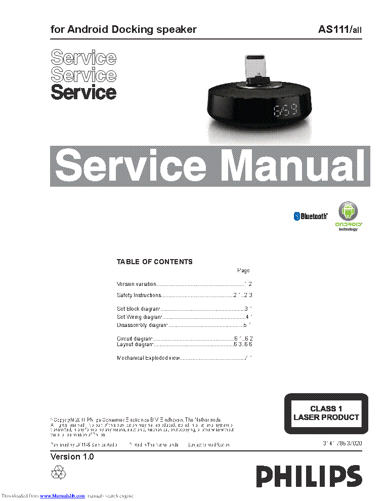 PHILIPS AS111 VER.1.0 service manual (1st page)