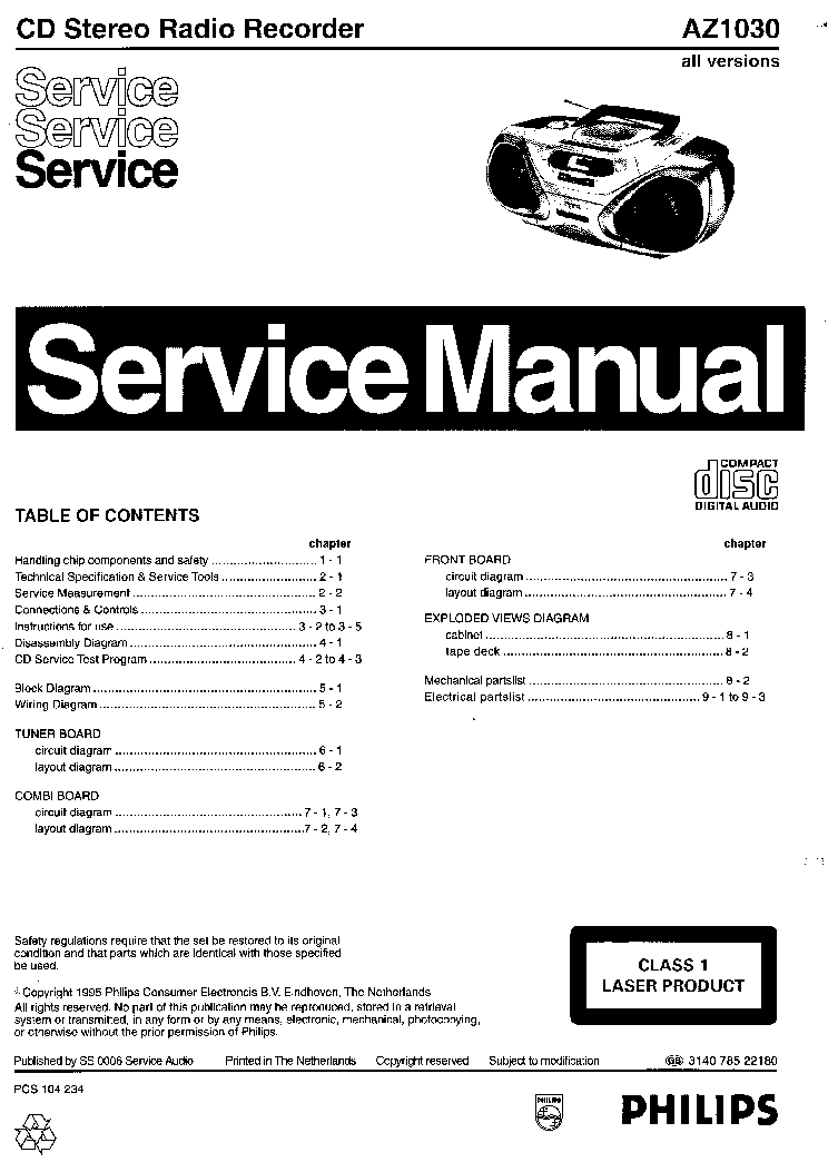 PHILIPS AZ-1030 SM service manual (1st page)