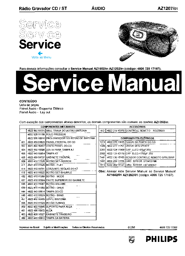 PHILIPS AZ-1207 service manual (1st page)