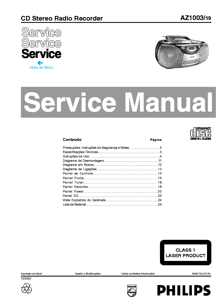 PHILIPS AZ1003-19 SM service manual (1st page)