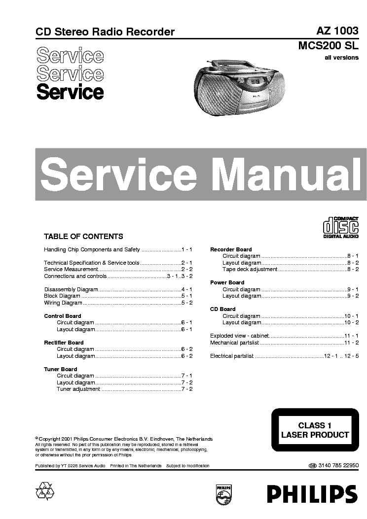 PHILIPS AZ1003 00C service manual (1st page)