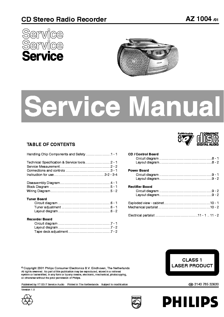 PHILIPS AZ1004-01 service manual (1st page)