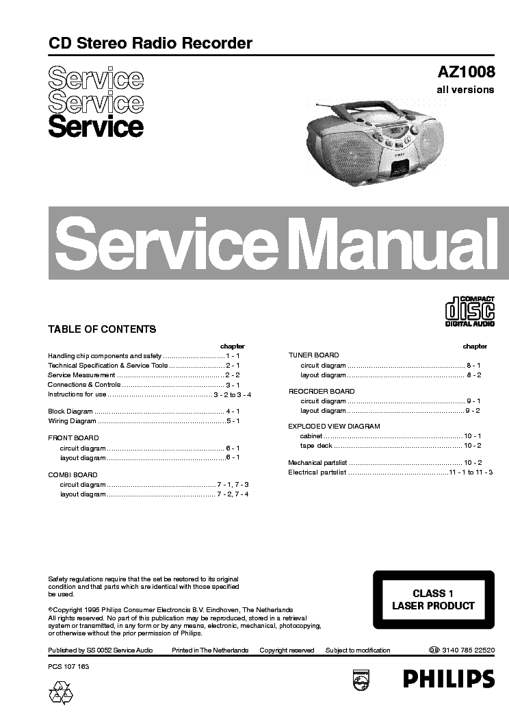 PHILIPS AZ1008 service manual (1st page)