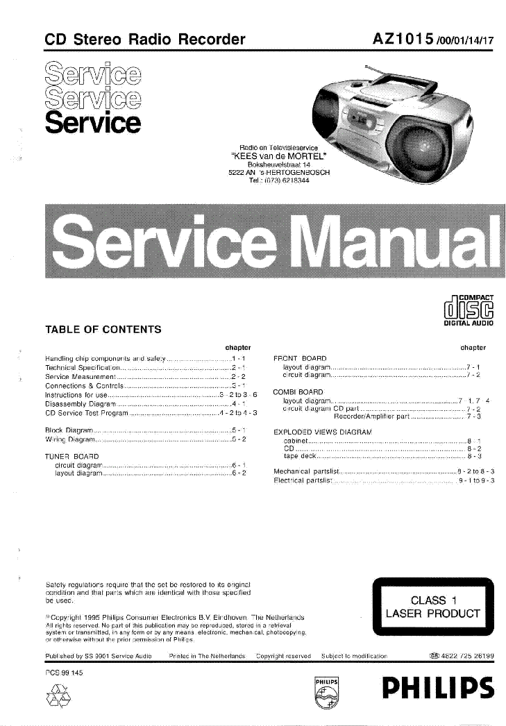 PHILIPS AZ1015 SM service manual (1st page)