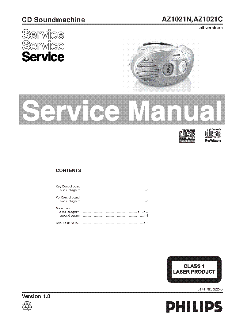 PHILIPS AZ1021N AZ1021C VER.1.0 service manual (1st page)
