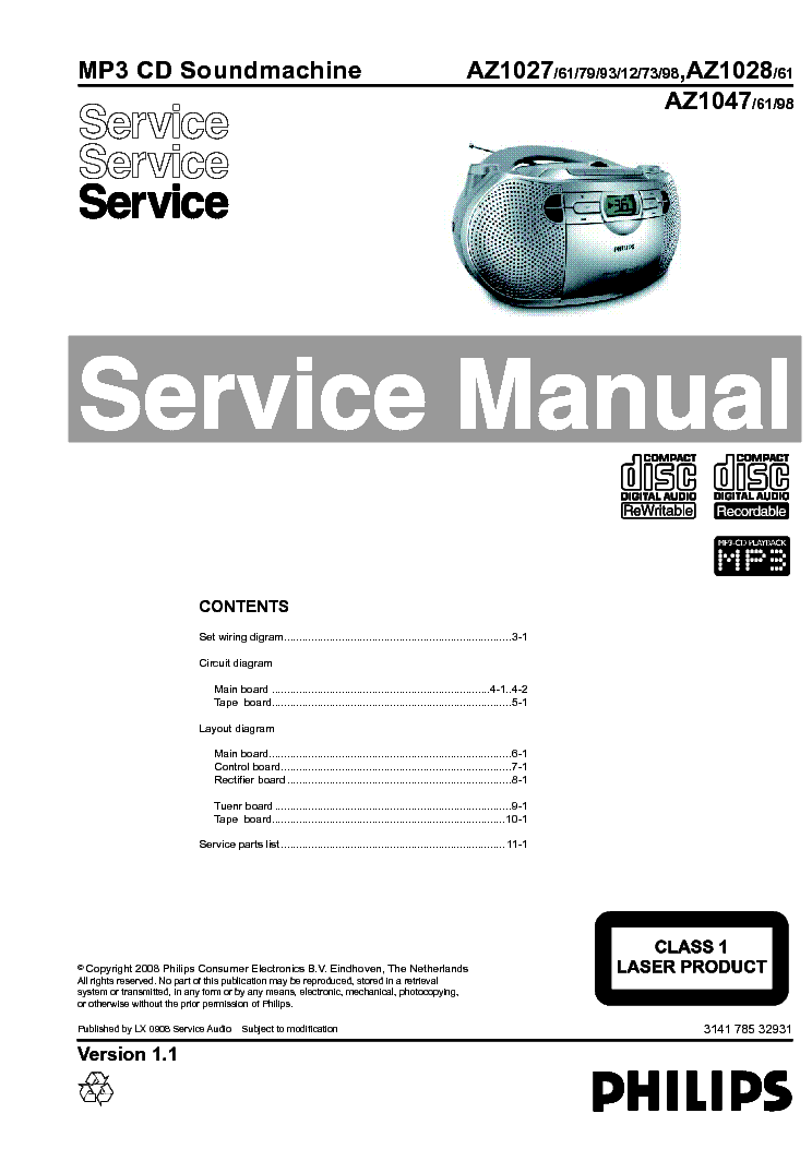 PHILIPS AZ1027-12 service manual (1st page)