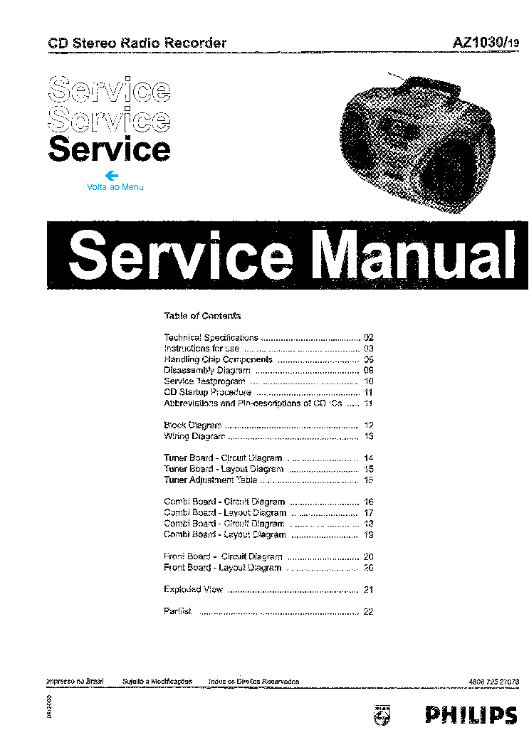 PHILIPS AZ1030-19 SM service manual (1st page)