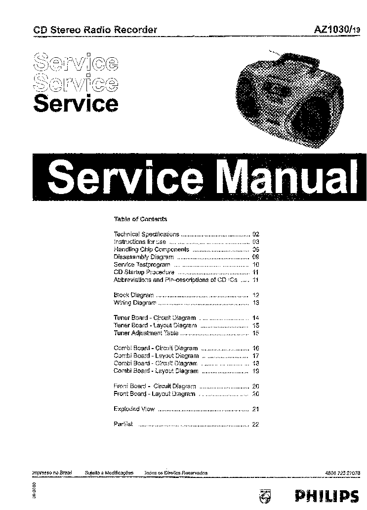 PHILIPS AZ1030 SM service manual (1st page)