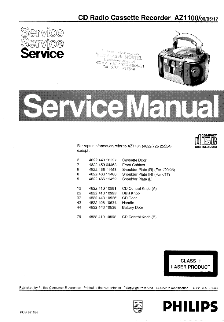 PHILIPS AZ1100-00-05-17 SM service manual (1st page)